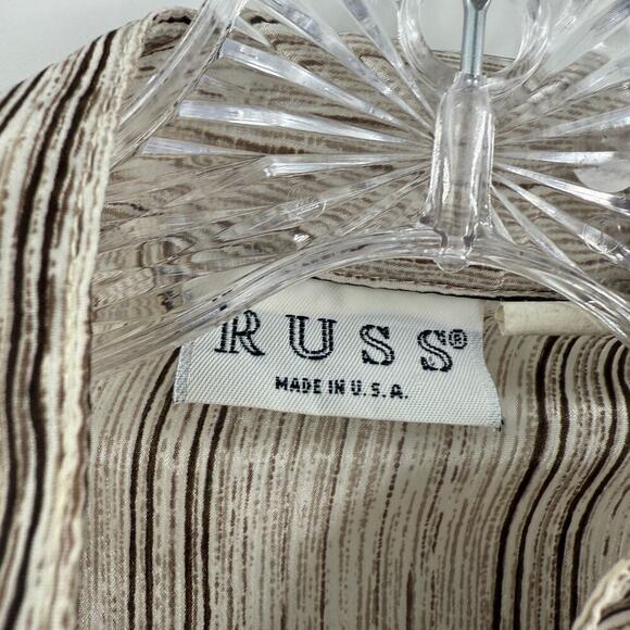 Vintage RUSS USA Brown & Cream Stripe Tie Neck Button Up Blouse Size 12 - Picture 6 of 13